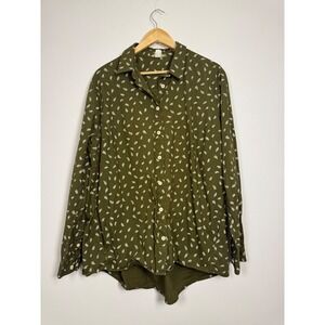 Earthy Utillity Duluth Trading Co Leaf Print Shirt Womens XL Olive Green